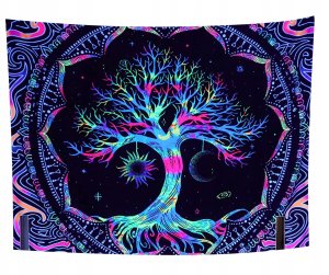 Dekoracja ŚCIENNA UV OBRAZ Fluorescencyjny GOBELIN ODBLASK 150x150cm Drzewo 1