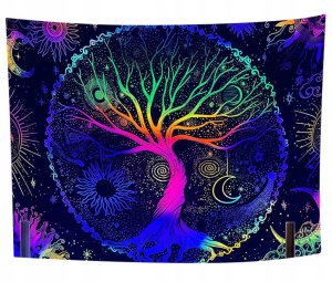 Dekoracja ŚCIENNA UV OBRAZ Fluorescencyjny GOBELIN ODBLASK Tęczowe Drzewo 1