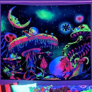 ITIMPORT Dekoracja ŚCIENNA UV OBRAZ Fluorescencyjny GOBELIN ODBLASK 150x150cm Grzyby 2