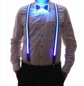ZESTAW SZELKI i MUCHA LED Świecący KOMPLET na IMPREZĘ SYLWESTRA WESELE RGB 1