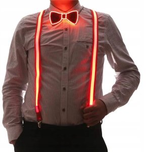 ZESTAW SZELKI i MUCHA LED Świecący KOMPLET IMPREZĘ SYLWESTRA WESELE Orange 1