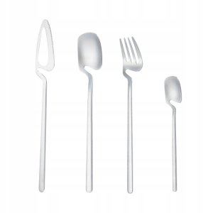 Zestaw SZTUĆCÓW Stal Nierdzewna Nowoczesne 32szt MATOWE Komplet SREBRNE 2