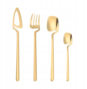 Zestaw SZTUĆCÓW Stal Nierdzewna Nowoczesne 32szt MATOWE Komplet ZŁOTE 6