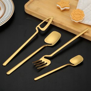 Zestaw SZTUĆCÓW Stal Nierdzewna Nowoczesne 32szt MATOWE Komplet ZŁOTE 9