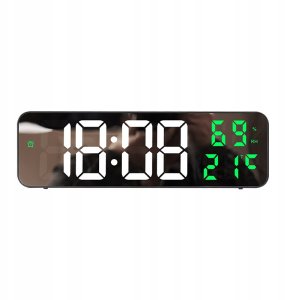 Zegar ŚCIENNY LED Temperatura NAWILŻENIE 12/24 LUSTRO Zielony ŚCIEMNIANIE 1