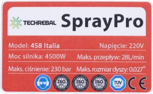 Techrebal Duży Mocny Agregat Malarski 4500W 28L/min Wąż 15m 3x Dysza Lanca Rama Inox 11