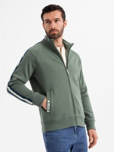 Męska bluza dresowa z wysokim kołnierzem i lampasami  oliwkowa V2 OM-SSZP-0219 XXL 1