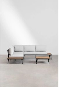 Zestaw ogrodowy: 4-osobowy narożnik ze stolikiem kawowym, aluminium i drewno akacjowe Kalen 2