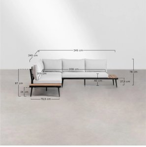 Zestaw ogrodowy: 4-osobowy narożnik ze stolikiem kawowym, aluminium i drewno akacjowe Kalen 9