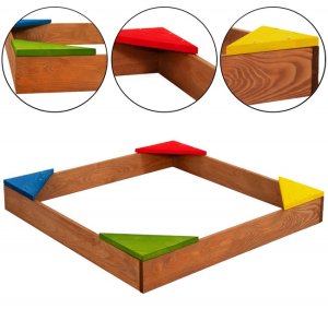 Piaskownica drewniana dla dzieci 90x90 cm impregnowana, z ławkami narożnymi i agrowłókniną UNIWERSALNY 11