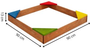 Piaskownica drewniana dla dzieci 90x90 cm impregnowana, z ławkami narożnymi i agrowłókniną UNIWERSALNY 19
