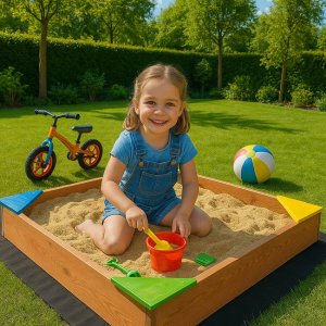 Piaskownica drewniana dla dzieci 90x90 cm impregnowana, z ławkami narożnymi i agrowłókniną UNIWERSALNY 7