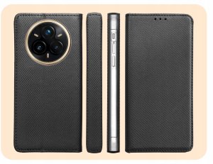 ETUI Z KLAPKĄ DO REALME 14 PRO PLUS CZARNE ZAMYKANE MAGNETYCZNE KABURA CASE 6