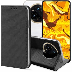 ETUI Z KLAPKĄ DO REALME 14 PRO CZARNE ZAMYKANE MAGNETYCZNE KABURA OCHRONNE 1
