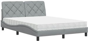 vidaXL Łóżko z materacem, jasnoszare, 140x190 cm, obite tkaniną 2