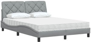 vidaXL Łóżko z materacem, jasnoszare, 140x190 cm, obite tkaniną 4