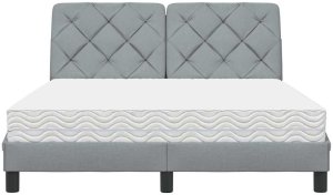 vidaXL Łóżko z materacem, jasnoszare, 140x190 cm, obite tkaniną 5