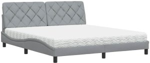 vidaXL Łóżko z materacem, jasnoszare, 180x200 cm, tkanina 2