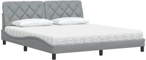 vidaXL Łóżko z materacem, jasnoszare, 180x200 cm, tkanina 4