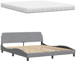 vidaXL Łóżko z materacem, jasnoszare, 180x200 cm, tkanina 8