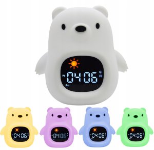 Lampka Nocna Silikon Zegar Miś Budzik Data Muzyka Oświetlenie RGB 1800mAh / JL822 / Miś 1