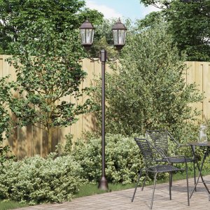 Słup świetlny do ogrodu 2-lampowy E27 brązowy 220 cm aluminiowy 1