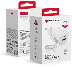 Szybka ładowarka Forcell F-Energy Mini GaN III VT-35C USB C + USB A QC4.0 PD 35W biała 2