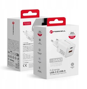 Szybka ładowarka Forcell F-Energy Mini GaN III VT-25B USB C + USB A QC4.0 PD 25W biała 1