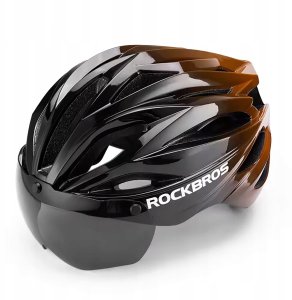 Kask rowerowy Rockbros z szybką, odpinane okulary z ochroną UV, unisex - czarno-brązowy 1