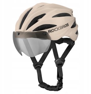 Kask rowerowy Rockbros z szybką, odpinane okulary z ochroną UV, unisex - brązowy 4