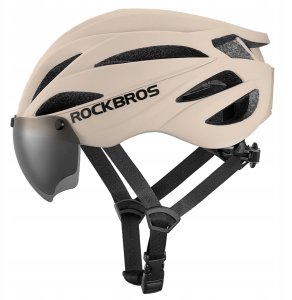 Kask rowerowy Rockbros z szybką, odpinane okulary z ochroną UV, unisex - brązowy 5