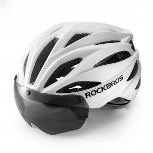 Kask rowerowy Rockbros z szybką, odpinane okulary z ochroną UV, unisex, matowy - biały 1