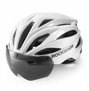 Kask rowerowy Rockbros z szybką, odpinane okulary z ochroną UV, unisex, błyszczący - biały 1