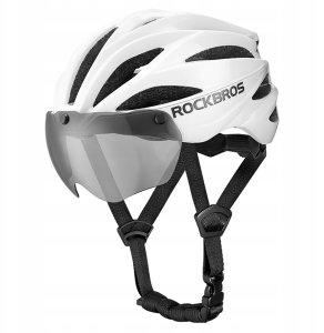 Kask rowerowy Rockbros z szybką, odpinane okulary z ochroną UV, unisex, błyszczący - biały 4