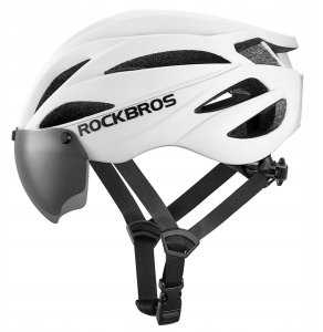 Kask rowerowy Rockbros z szybką, odpinane okulary z ochroną UV, unisex, błyszczący - biały 5