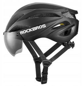 Kask rowerowy Rockbros z szybką, odpinane okulary z ochroną UV, unisex - czarny 4