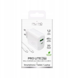 Ładowarka Puro Daily Prolite 45W USB-C USB-A Power Delivery z kablem USB-C - biała 2