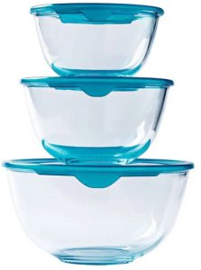 Zestaw misek żaroodpornych 15/17/21 cm komplet 3 sztuk naczynia z pokrywką Cook&Enjoy Pyrex 1