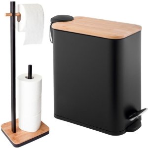 Zestaw Łazienkowy YOKA HOME  Kosz + Stojak (Bambus Black) 1