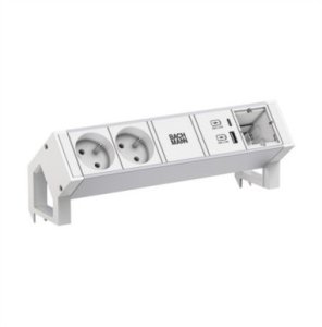 BACHMANN DESK2 ALU WHITE 2xUTE 1xCM 1xUSB A/C 22W 0,2m GST18 1