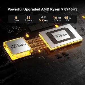 GEEKOM A8 Mini PC, AMD Ryzen 9 8945HS 8 rdzeni 16 wątków do 5,2 GHz 3
