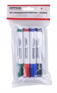 Zestaw 4 markerów z gąbką magnetyczną OFFICE PRODUCTS, do tablic suchościeralnych, mix kolorów 3