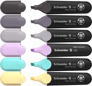 Zestaw zakreślaczy SCHNEIDER Job Pastel Grey, 1-5 mm, 6 szt., pudełko z zawieszką, mix kolorów 2