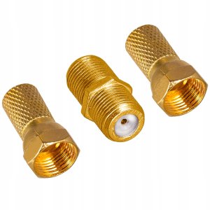 Zestaw do łączenia kabli SAT 2x wtyk F gold + 1x beczka F gold Vayox PAK. 1