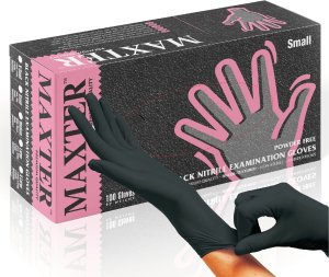 Rękawice nitrylowe bezpudrowe MAXTER, 100 szt., rozmiar M, czarne 2