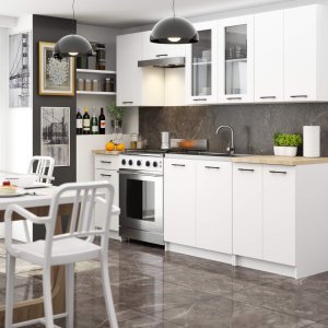 MEBLE KUCHENNE ZESTAW OLIWIA Z WITRYNĄ 2.4M H720 BIAŁY 2