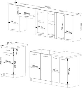 MEBLE KUCHENNE ZESTAW OLIWIA Z WITRYNĄ 2.4M H720 BIAŁY 3