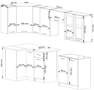MEBLE KUCHENNE ZESTAW NAROŻNY Z WITRYNĄ OLIWIA 3M H720 BIAŁY 3
