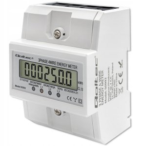 Qoltec 3-Fazowy elektroniczny licznik | miernik zużycia energii na szynę DIN | 400V | 100A | LCD | 4P 1
