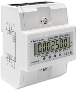 Qoltec 3-Fazowy elektroniczny licznik | miernik zużycia energii na szynę DIN | 400V | 100A | LCD | 4P 6